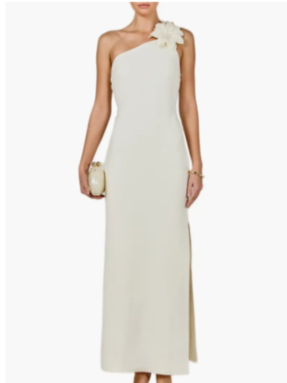 Flower One-Shoulder Knit Maxi Dress